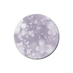 Pale Mauve White Flowers Rubber Round Coaster (4 Pack)  by SpinnyChairDesigns