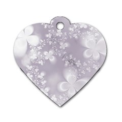 Pale Mauve White Flowers Dog Tag Heart (one Side) by SpinnyChairDesigns