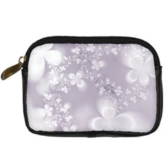 Pale Mauve White Flowers Digital Camera Leather Case by SpinnyChairDesigns