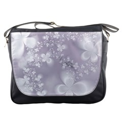 Pale Mauve White Flowers Messenger Bag by SpinnyChairDesigns