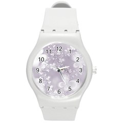 Pale Mauve White Flowers Round Plastic Sport Watch (m) by SpinnyChairDesigns