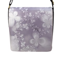 Pale Mauve White Flowers Flap Closure Messenger Bag (l) by SpinnyChairDesigns