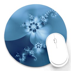 Steel Blue Flowers Round Mousepads by SpinnyChairDesigns