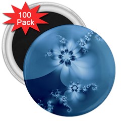 Steel Blue Flowers 3  Magnets (100 Pack) by SpinnyChairDesigns