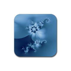 Steel Blue Flowers Rubber Coaster (square)  by SpinnyChairDesigns