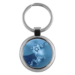 Steel Blue Flowers Key Chain (round) by SpinnyChairDesigns