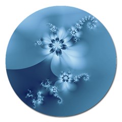 Steel Blue Flowers Magnet 5  (round) by SpinnyChairDesigns