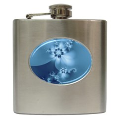 Steel Blue Flowers Hip Flask (6 Oz) by SpinnyChairDesigns