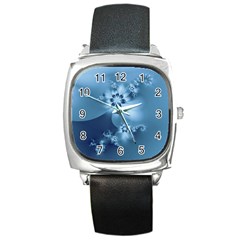 Steel Blue Flowers Square Metal Watch by SpinnyChairDesigns