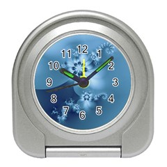 Steel Blue Flowers Travel Alarm Clock by SpinnyChairDesigns