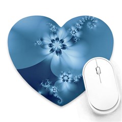 Steel Blue Flowers Heart Mousepads by SpinnyChairDesigns