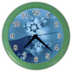 Steel Blue Flowers Color Wall Clock by SpinnyChairDesigns