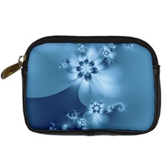 Steel Blue Flowers Digital Camera Leather Case by SpinnyChairDesigns