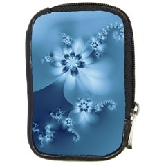 Steel Blue Flowers Compact Camera Leather Case by SpinnyChairDesigns