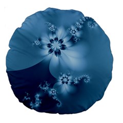 Steel Blue Flowers Large 18  Premium Round Cushions by SpinnyChairDesigns