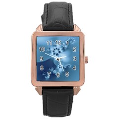 Steel Blue Flowers Rose Gold Leather Watch  by SpinnyChairDesigns