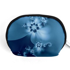 Steel Blue Flowers Accessory Pouch (medium) by SpinnyChairDesigns