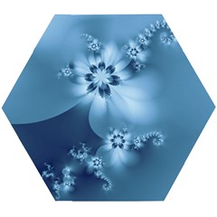 Steel Blue Flowers Wooden Puzzle Hexagon by SpinnyChairDesigns