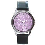 Lavender and White Flowers Round Metal Watch Front