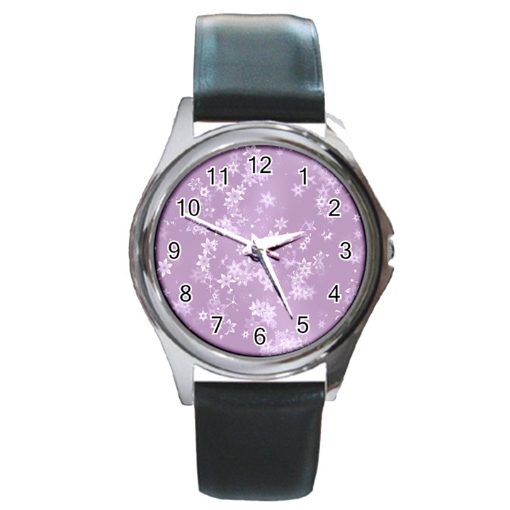 Lavender and White Flowers Round Metal Watch