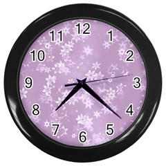 Lavender And White Flowers Wall Clock (black) by SpinnyChairDesigns