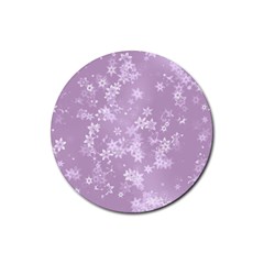 Lavender And White Flowers Rubber Round Coaster (4 Pack)  by SpinnyChairDesigns