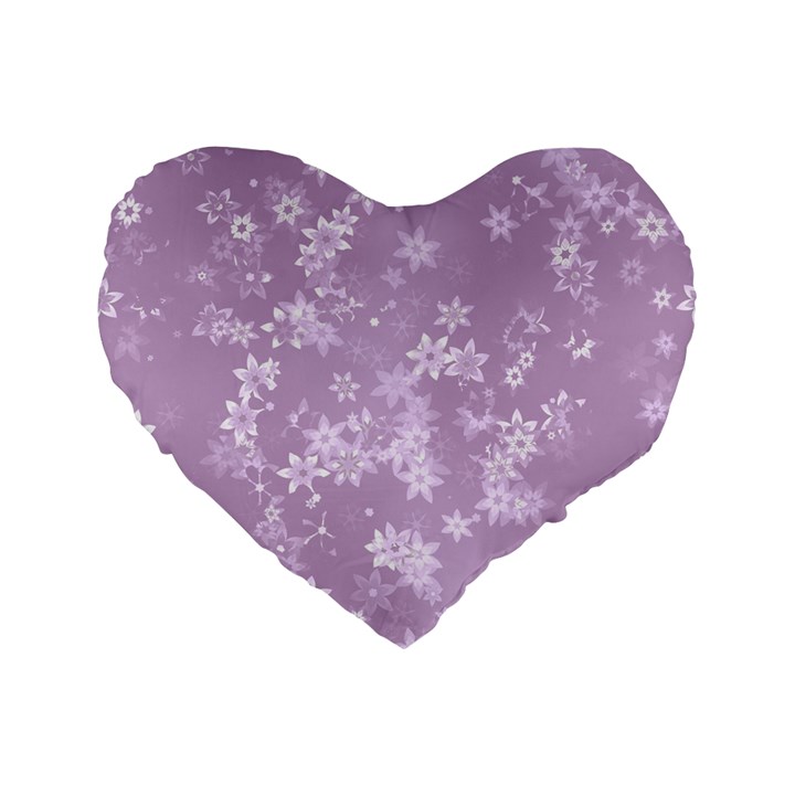 Lavender and White Flowers Standard 16  Premium Flano Heart Shape Cushions