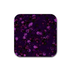 Purple Flowers Rubber Coaster (square)  by SpinnyChairDesigns