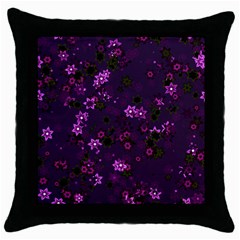 Purple Flowers Throw Pillow Case (black) by SpinnyChairDesigns