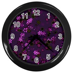 Purple Flowers Wall Clock (Black)