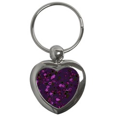 Purple Flowers Key Chain (heart) by SpinnyChairDesigns