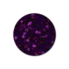 Purple Flowers Rubber Round Coaster (4 pack) 