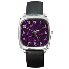 Purple Flowers Square Metal Watch