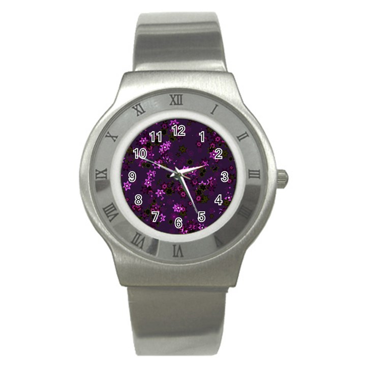 Purple Flowers Stainless Steel Watch