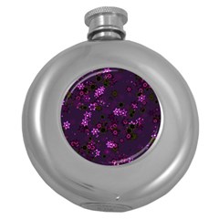 Purple Flowers Round Hip Flask (5 oz)