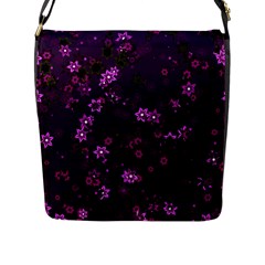 Purple Flowers Flap Closure Messenger Bag (L)