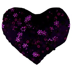 Purple Flowers Large 19  Premium Flano Heart Shape Cushions