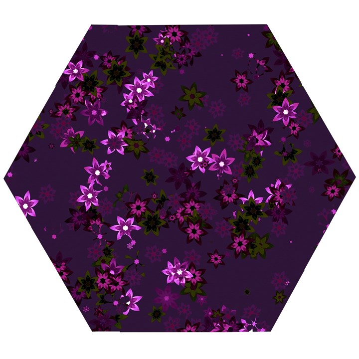 Purple Flowers Wooden Puzzle Hexagon