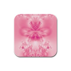 Pink Floral Pattern Rubber Square Coaster (4 Pack) 