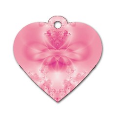 Pink Floral Pattern Dog Tag Heart (one Side) by SpinnyChairDesigns