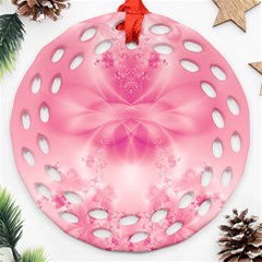 Pink Floral Pattern Ornament (round Filigree) by SpinnyChairDesigns