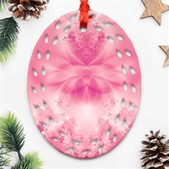 Pink Floral Pattern Ornament (oval Filigree) by SpinnyChairDesigns