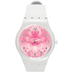 Pink Floral Pattern Round Plastic Sport Watch (M) Front