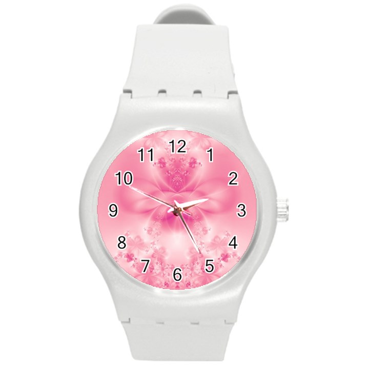 Pink Floral Pattern Round Plastic Sport Watch (M)