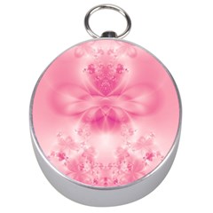 Pink Floral Pattern Silver Compasses by SpinnyChairDesigns