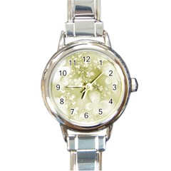 Olive Green With White Flowers Round Italian Charm Watch by SpinnyChairDesigns