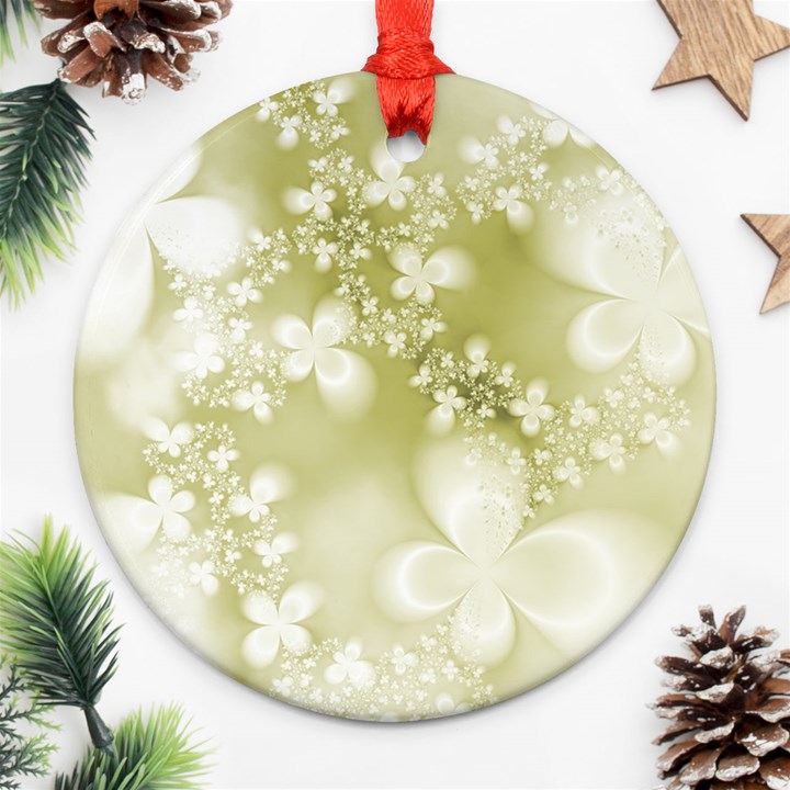 Olive Green With White Flowers Ornament (Round)