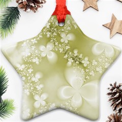 Olive Green With White Flowers Ornament (star) by SpinnyChairDesigns