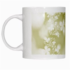 Olive Green With White Flowers White Mugs by SpinnyChairDesigns