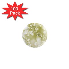 Olive Green With White Flowers 1  Mini Magnets (100 Pack)  by SpinnyChairDesigns